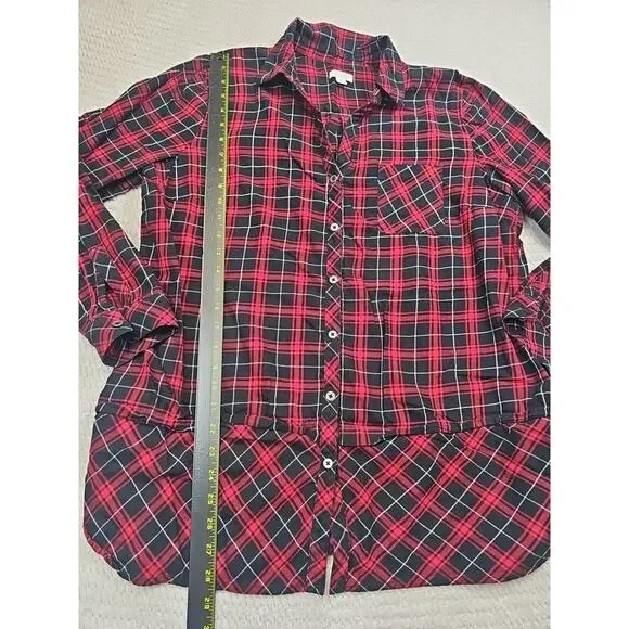 J Jill Shirt Womens Large Plaid Button Up Red & Black - Picture 2 of 7